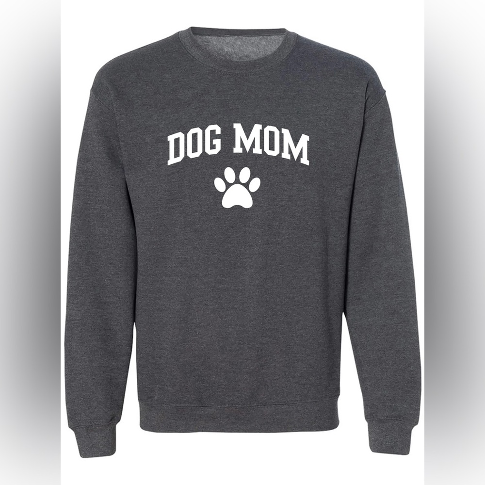 NWT DOG MOM GRAPHIC SWEATSHIRT, GREY, SIZE LARGE, FITS LIKE MEDIUM